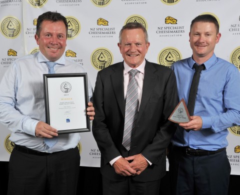 Kevin with award winners Frank Beaurain ( Head cheese maker) on left, and Daniel Cook, (cheese maker) on right, from Puhoi Valley Cheese at the NZ Champions of Cheese Awards
