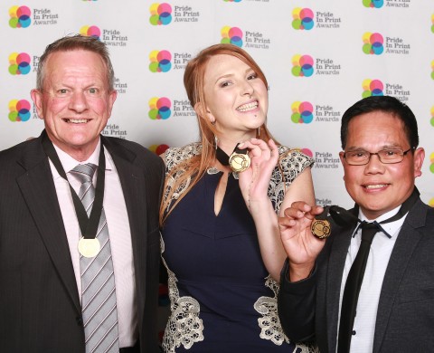 Kevin, Lana and Efren - Gold Awards for Marlborough Ridge, Red Deer, and Berry Bros & Rudd London wine labels